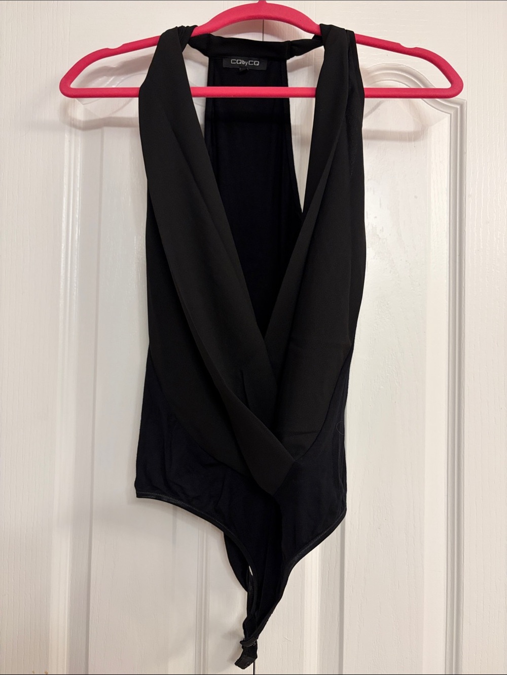 COBYCO Black Draped V-Neck Bodysuit